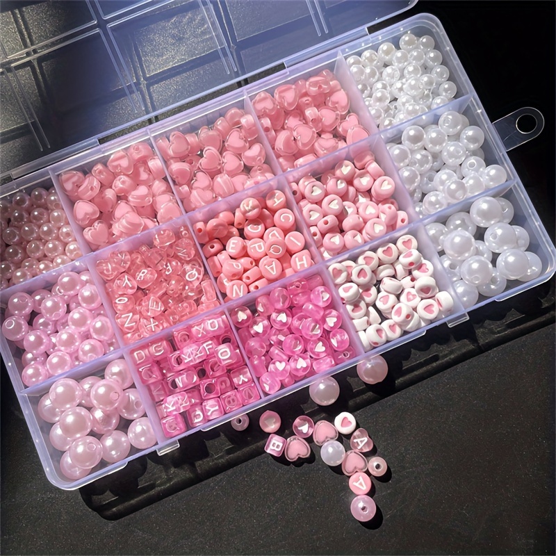 Jewelry Making Set - 10-Piece Pink Alphabet Box, Acrylic Beads,